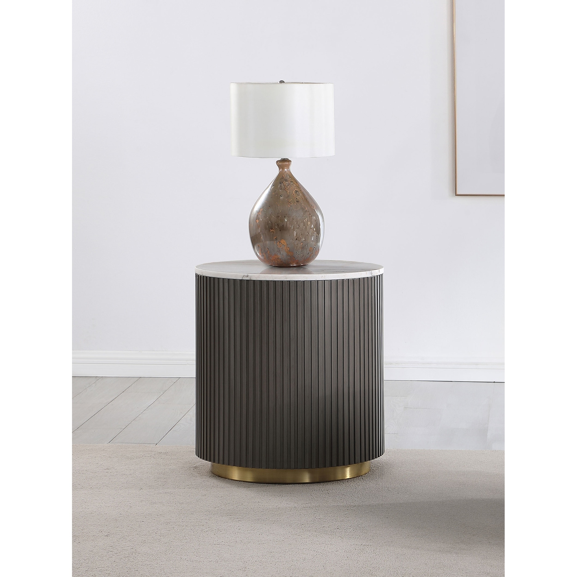 Jason Round White Marble Top Side End Table