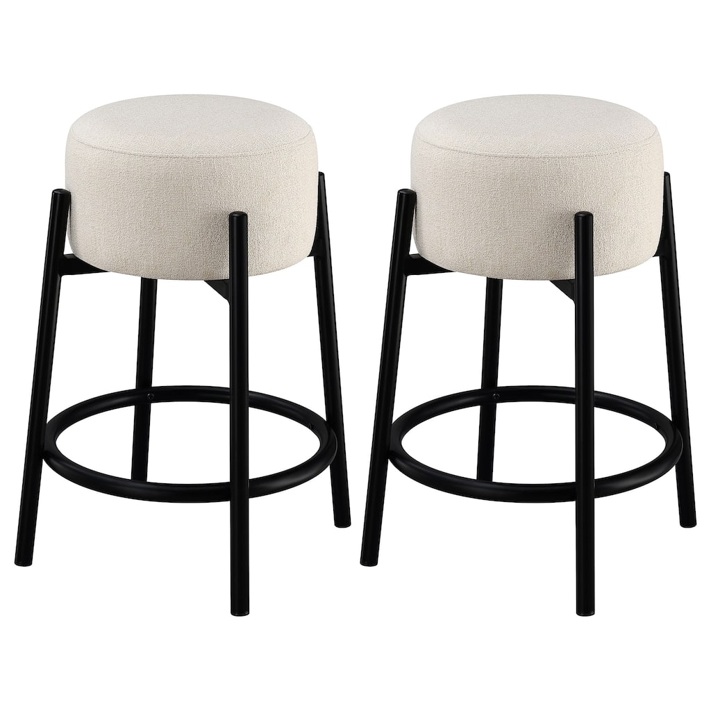Leonard Upholstered Backless Round Stool White and Black (Set of 2)