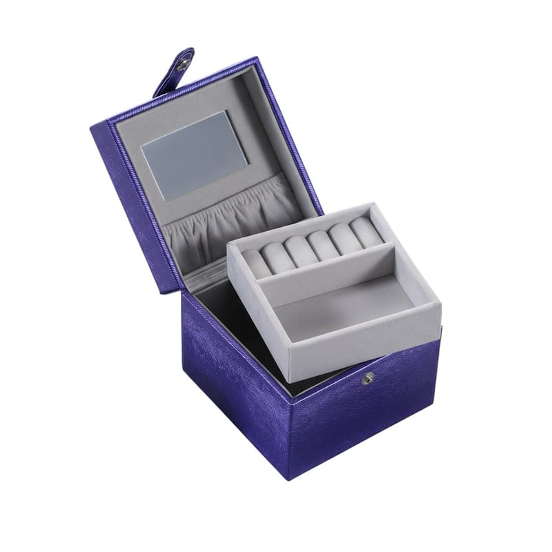 4" Azure Faux Leather Five Section Jewelry Box Travel Case With Mirror