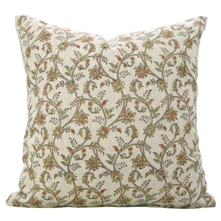 Fabdivine Neutral Boho Linen Block Print Pillow Cover Couch or Home, Varansi
