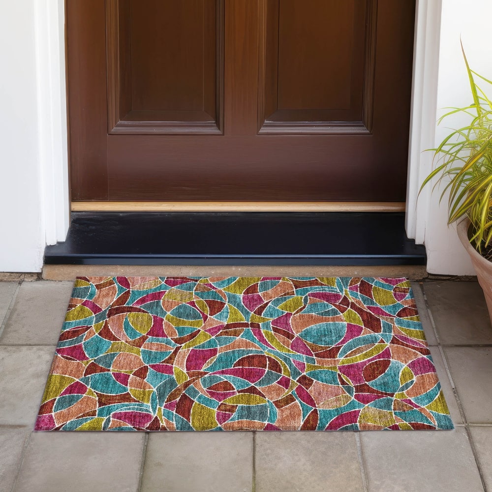 Machine Washable Indoor/Outdoor Casual Mosaic Chantille Rug