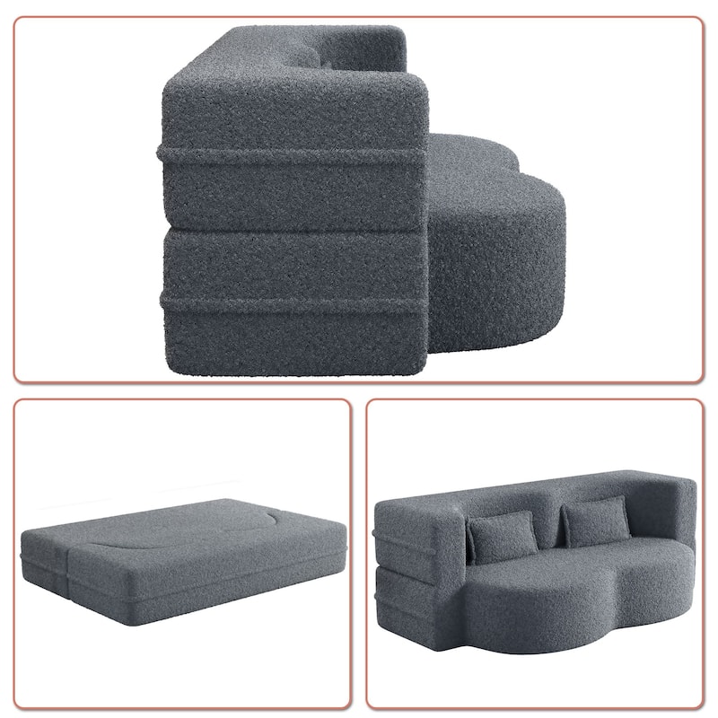 Modern Minimalist Compressed Upholstered Convertible Two-Seater Sofa Bed with 2 Pillows