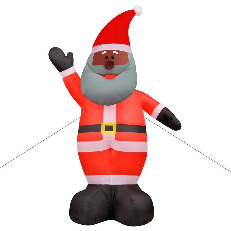 Christmas Time 12-Ft. Tall African American Santa Claus, Prelit Outdoor Christmas Inflatable with Storage Bag