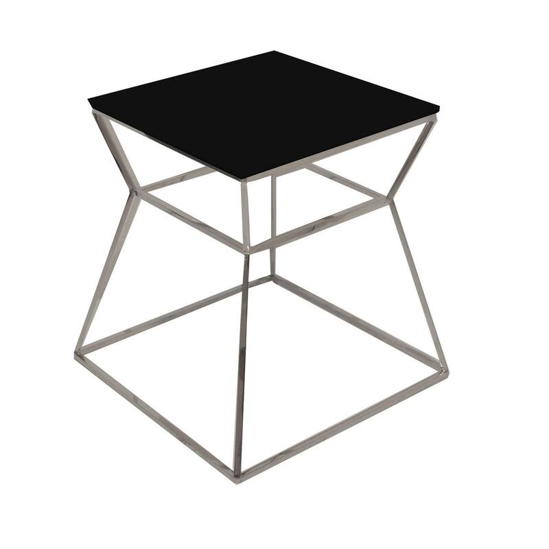 18 in. Black and Silver Square Glass End Table, Durable Hourglass Frame