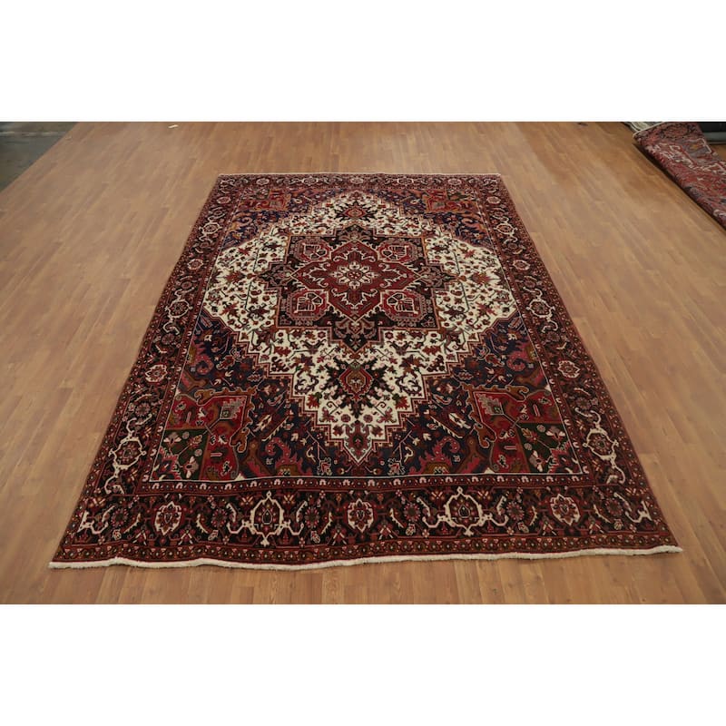 Hand Knotted Oriental 100% Wool Carpet Traditional Medallion Beige & Ivories Heriz Area Rug - 11' 6'' X 8' 1''