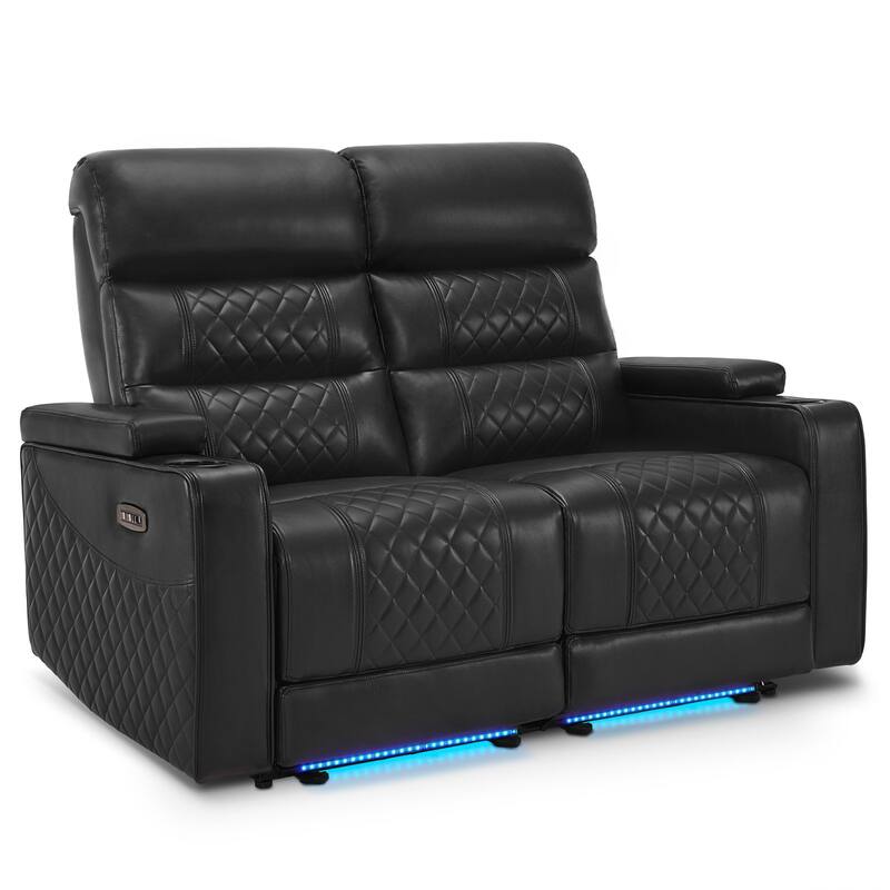 MCombo Power Reclining Loveseat Sofa with Adjustable Headrests, Home Theater Seating with Armrest Storage, Faux Leather HTS470