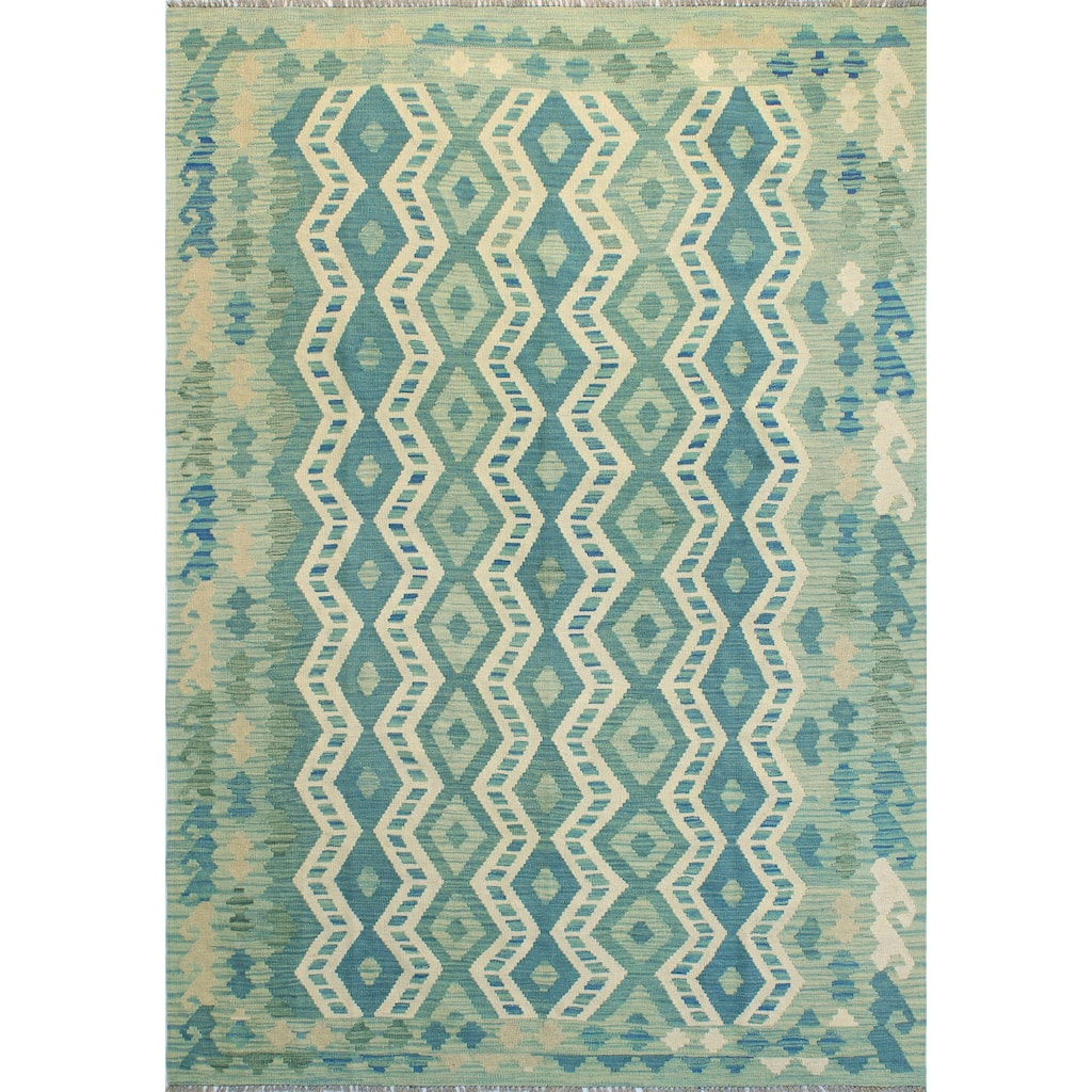 Flatweave Nowa Blue/Ivory Rug - 5'9" x 8'2"