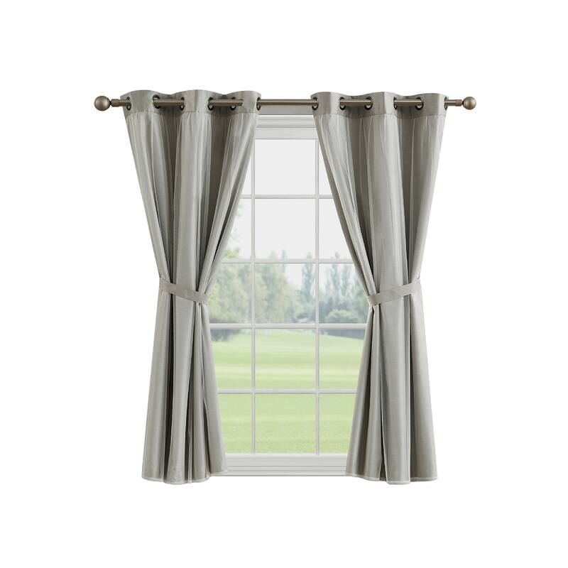 Creative Home Ideas Augusta Faux Silk Blackout with Sheer Overlay Grommet Window Curtain Panel Pair with Tiebacks