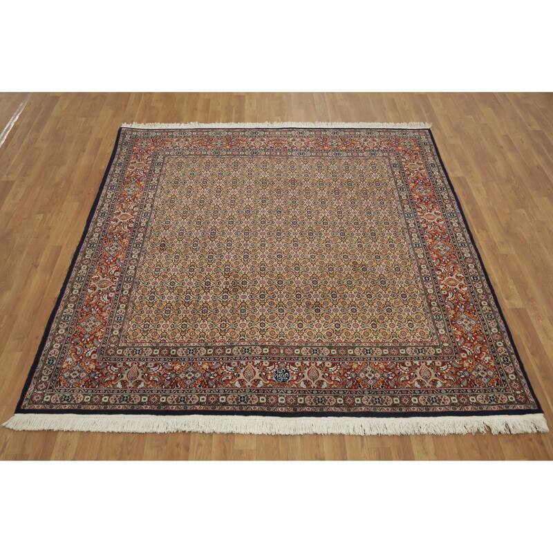 Hand Knotted Oriental 100% Wool Carpet Traditional All-Over Beige & Ivories Tabriz Area Rug - 6' 9'' X 6' 9''