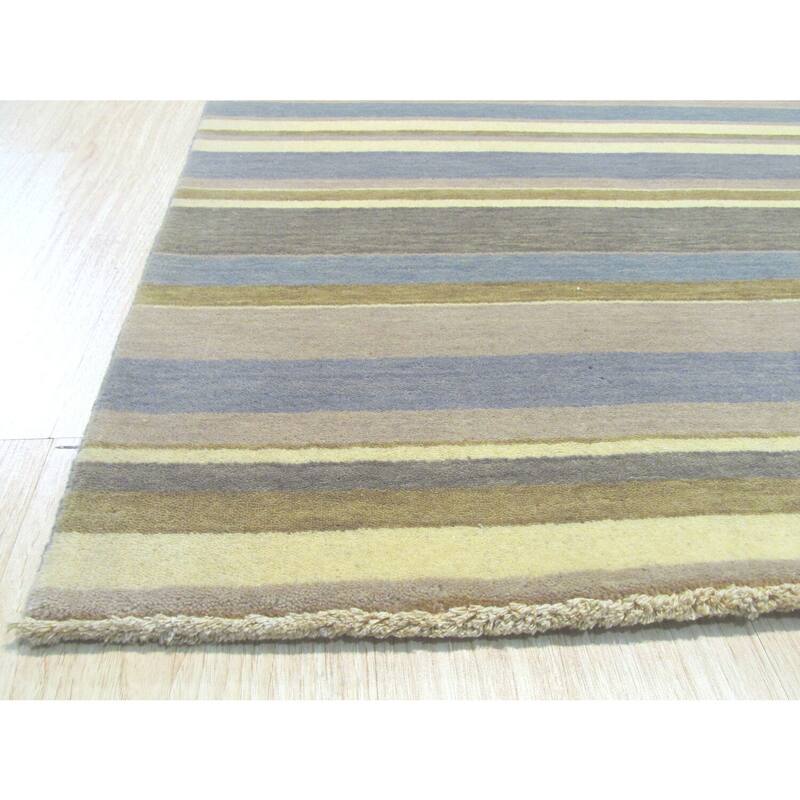 Light Blue/Cream Handmade Wool Transitional Striped Rug, 4' x 6' - Soft striped wool rug with modern charm. - N/A