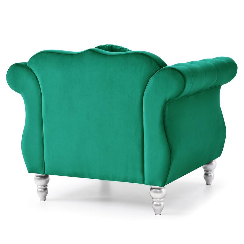 Tufted Velvet Accent Chair with Round Pillow - 39" - Green