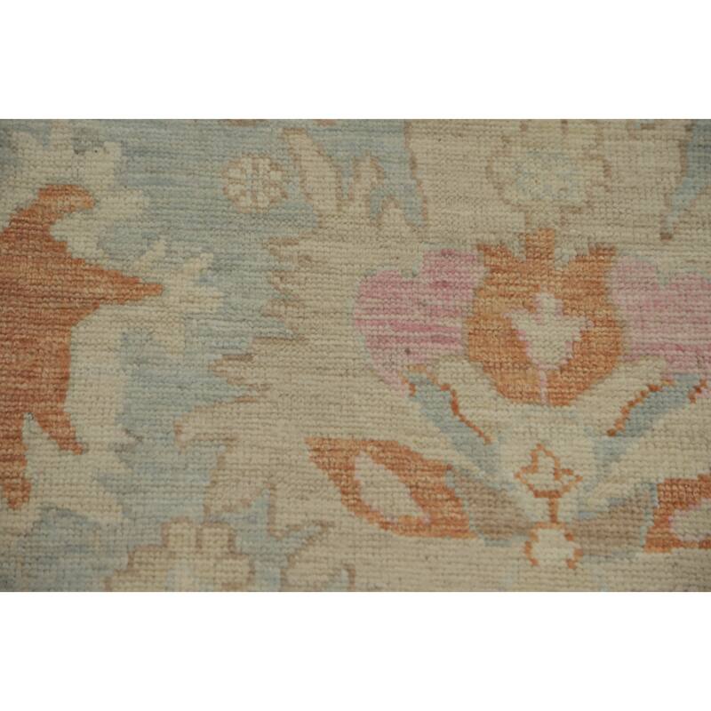 Handmade Wool Oushak Vegetable Dye Large Rug, Floral Geometric Carpet - 14' 0'' X 10' 3''