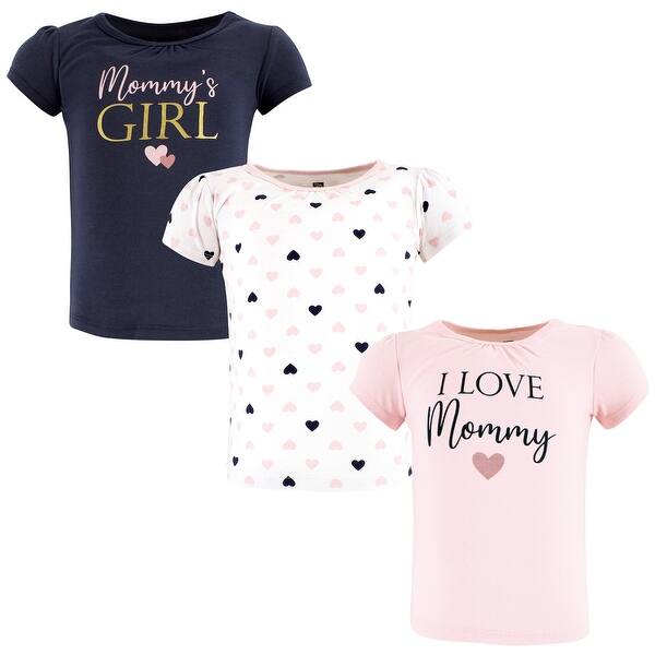 slide 1 of 1, Hudson Baby Infant Girl Short Sleeve T-Shirts, Girl Mommy Pink Navy 6-12 Months - Girl Mommy Pink Navy