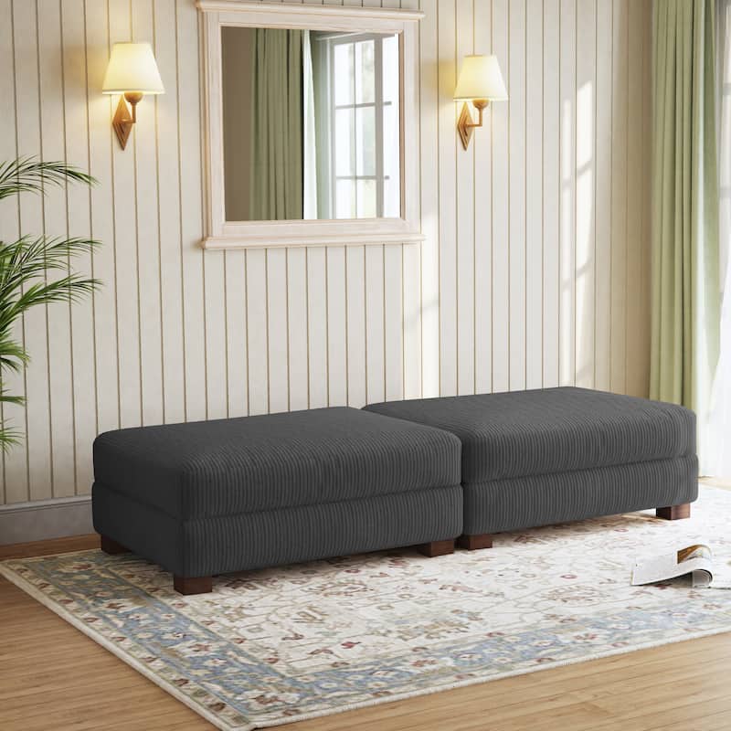 Corduroy Modern Ottoman with Wood Legs Set of 2 - GRAY
