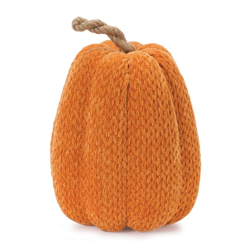 2 Orange & Brown Plush Pumpkin Thanksgiving Tabletop Decorations 10.5"
