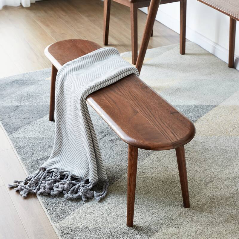 GDFStudio - Elijah Natural Oak Wood Bench with Wide Seat and Half-Round Ends - Walnut