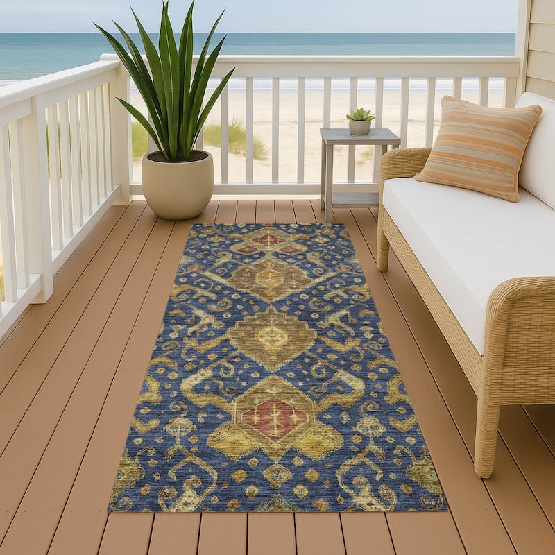 Machine Washable Indoor/ Outdoor Traditional Venetian Chantille Rug - Navy - 2'3" x 7'6"