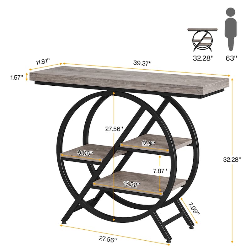 39.4-Inch Console Table, 4- Tier Industrial Entryway Table