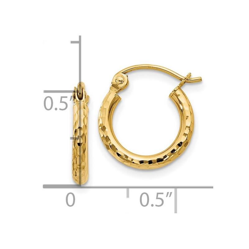 Curata 14k Yellow Gold Sparkle Cut Round Tube Hoop Earrings - 13x13mm