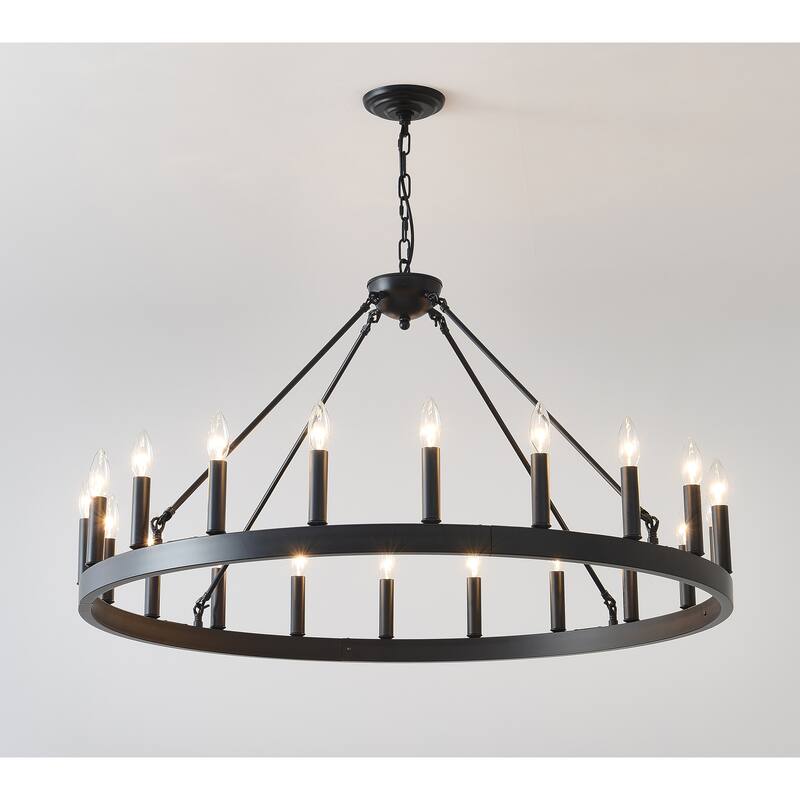 20-Light 39.4INCH Extra Large Wagon Wheel Chandelier, Black Farmhouse Round Wheel Chandelier Light Fixtures-E12