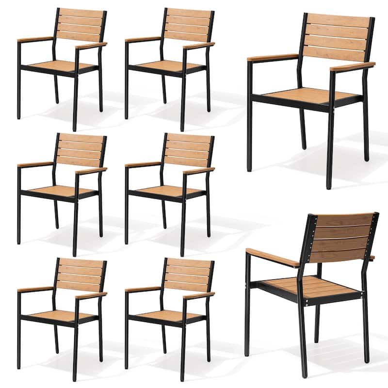Outdoor Aluminum Dining Chairs Modern Stackable Armchairs - Brown - 8PC
