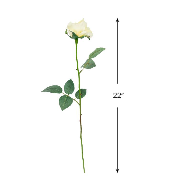 22" Long Stem Blooming Vanilla Rose Artificial Floral Silk Pick