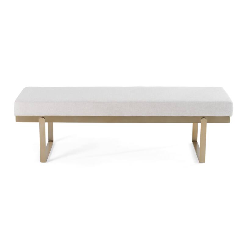 Modrest Tatum Modern Off-White Fabric & Brass Dining Bench