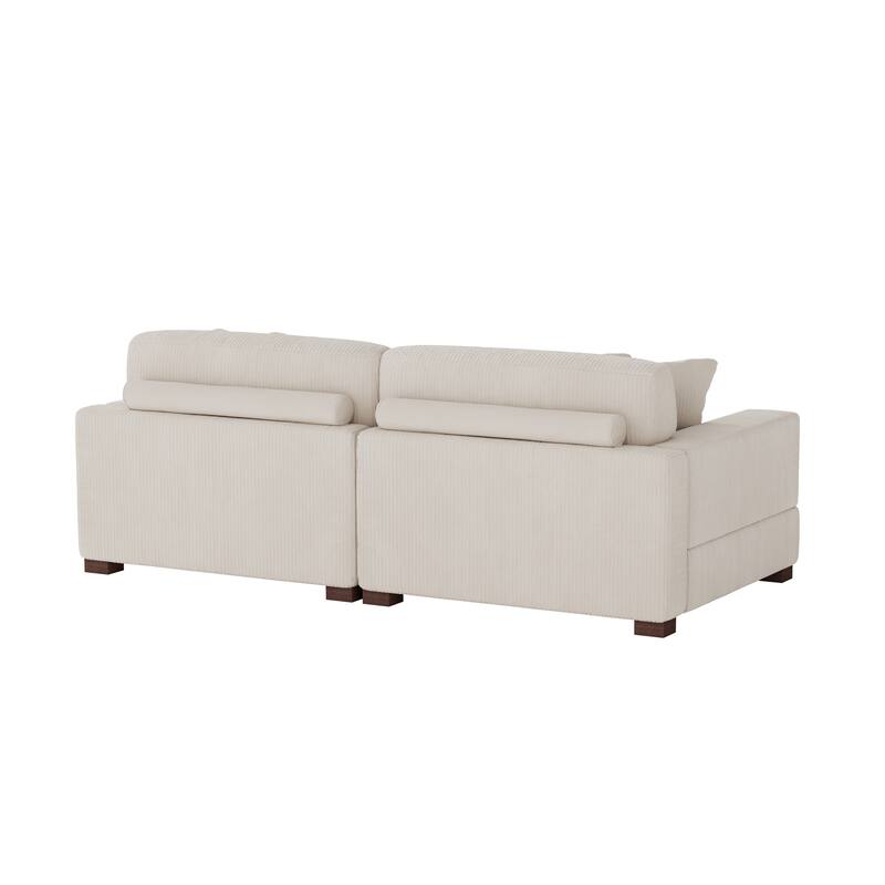 Ella 82" W/ 118" W Corduroy Modular Sectional Sofa with Ottoman