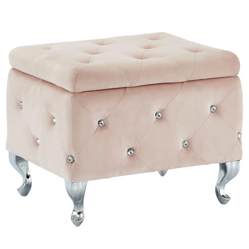Monique-Velvet Storage Bench with Crystals