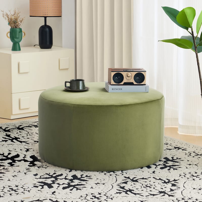 Round Fabric Ottoman - Soft Upholstered Footrest Stool for Living Room or Bedroom