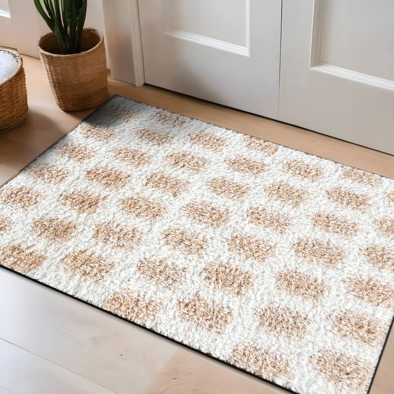 Scandinavian Arrow Shag Rug - Modern Look - Anthracite Dark Gray - Easy Maintenance - Beige - 2' x 3'