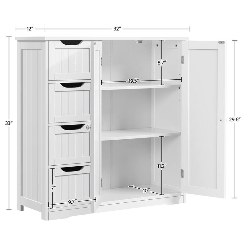 Yaheetech Bathroom Storage Cabinet with Adjustable Shelf, White - N/A
