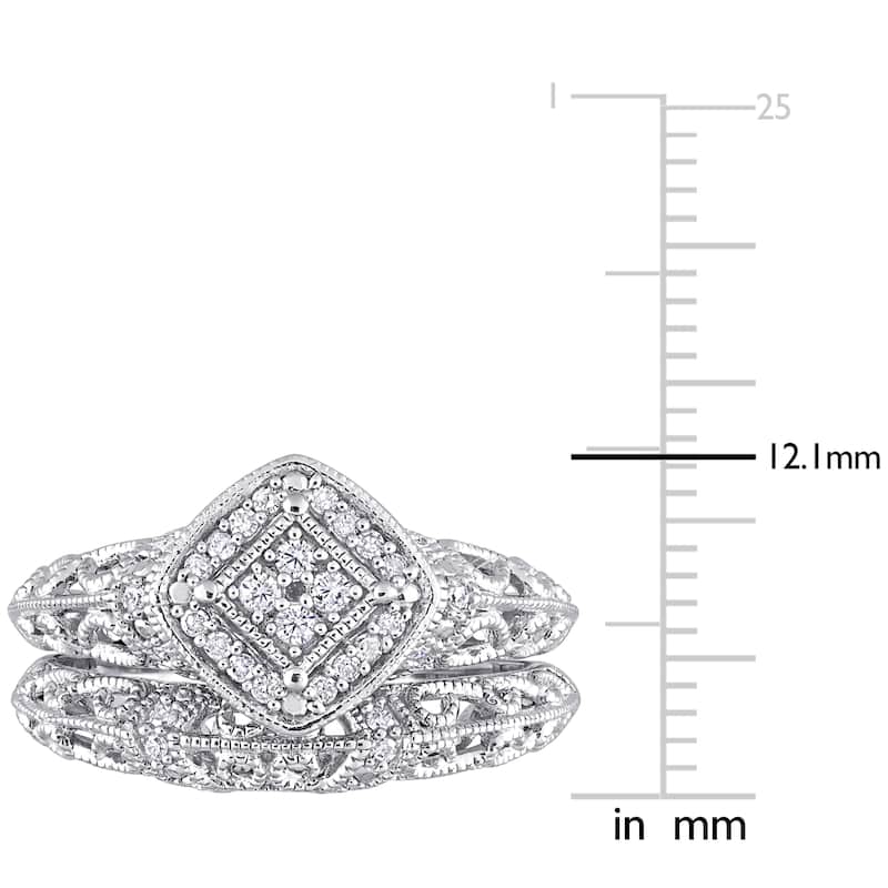 Miadora Sterling Silver 1/5ct TDW Diamond Vintage Bridal Ring Set