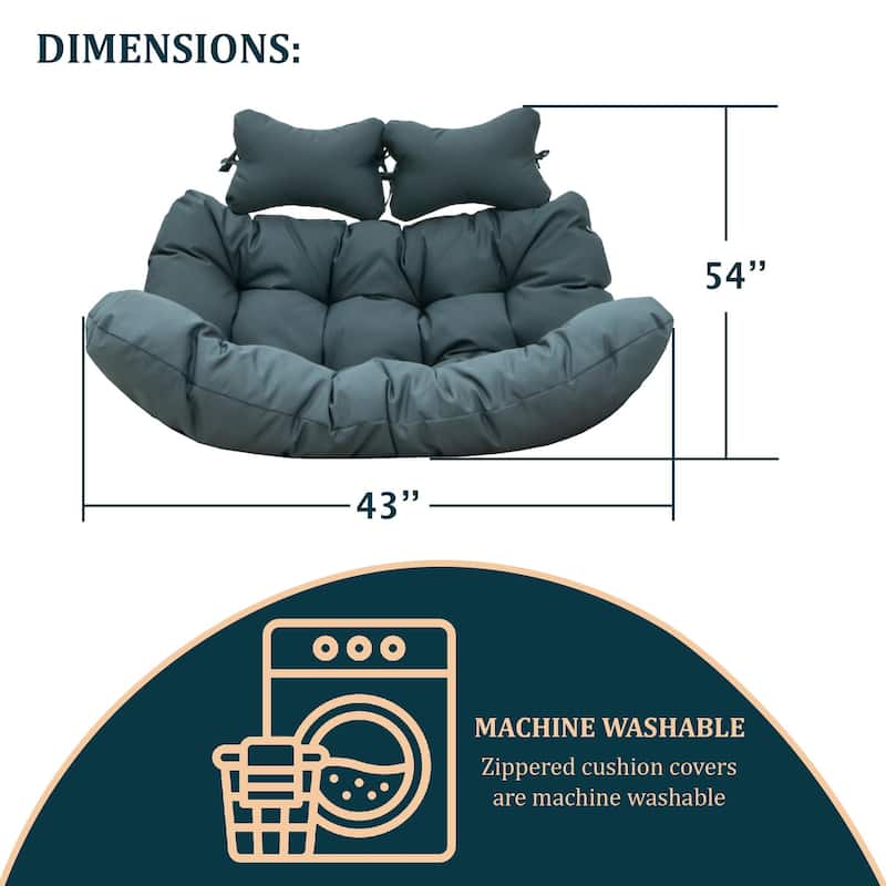 Egg Swing Chair Cushion Durable Weather Resistant Polyester Fits 2 People by LeisureMod