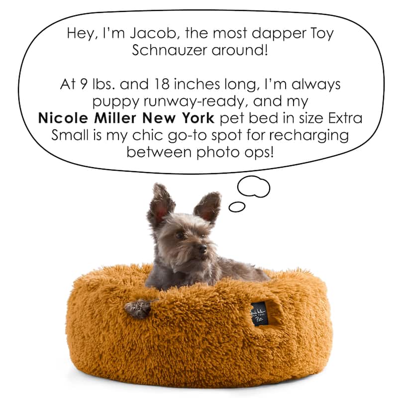 NICOLE MILLER NEW YORK PET Ellie Fuzzy Solid Donut Pet Bed Gold Round Bed