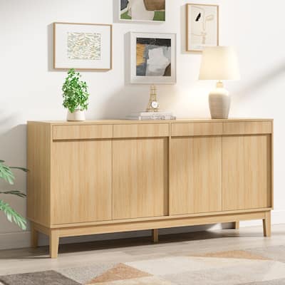 Minimal Wood Grain Four-Door Oak Buffet Sideboard