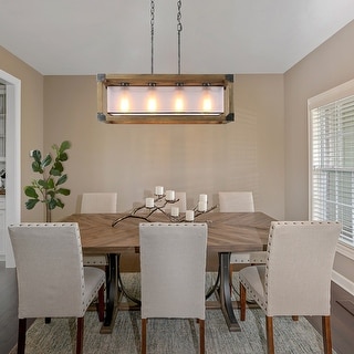 Farmhouse 4-Light Wood Rectangle Chandelier Linear Island Lights for Dining Room - L27.5"x W10"x H10"