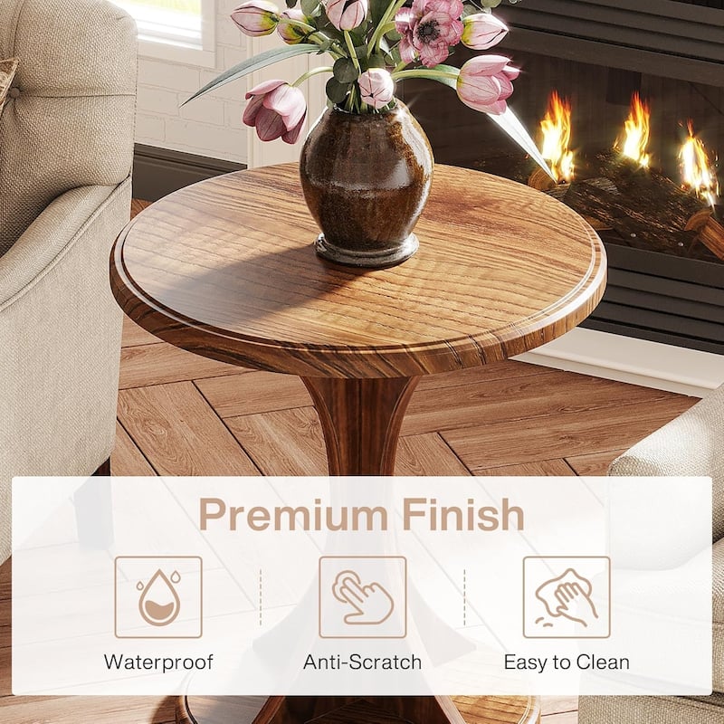 Wood Small Round End Side Table for Living Room
