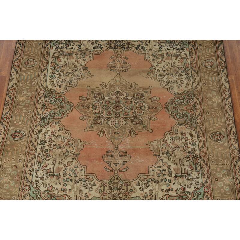 Hand Knotted Oriental 100% Wool Carpet Traditional Medallion Oranges & Rust Tabriz Area Rug - 9' 8'' X 6' 10''