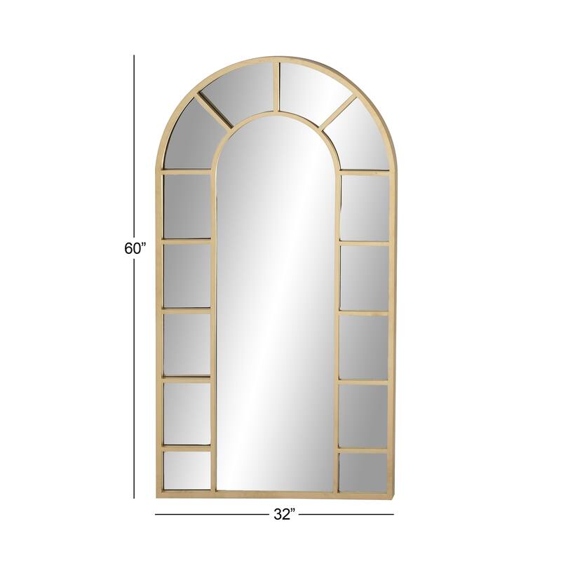 Black or Gold Metal Window Pane Inspired Room Wall Mirror with Arched Top
