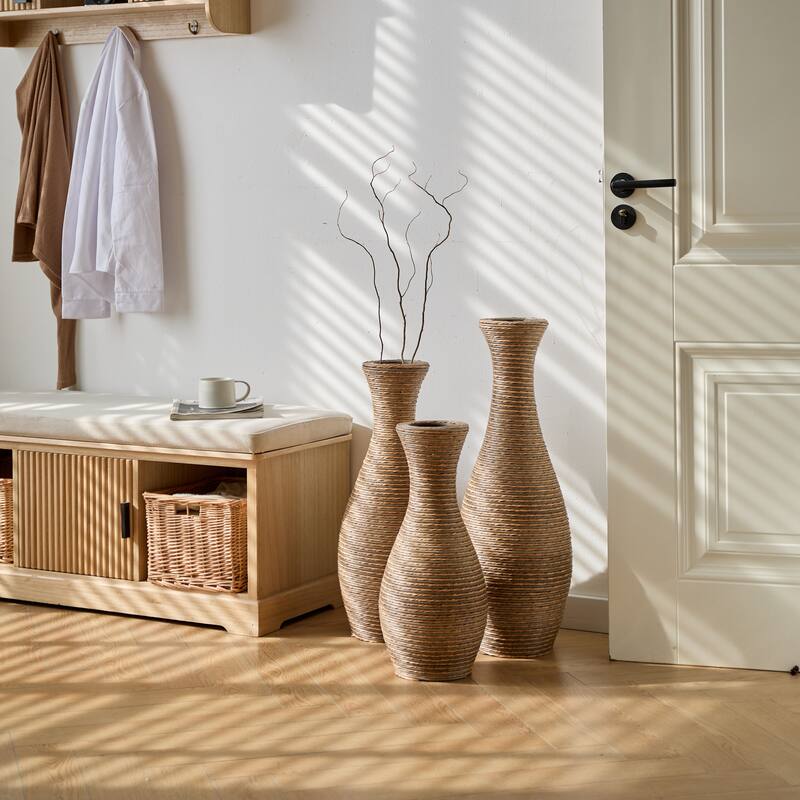 3-Piece Artificial Rattan Floor Vase - For Living Room Decoration, Entrance Or Hallway - For Dry Or Silk Flower Arrangements