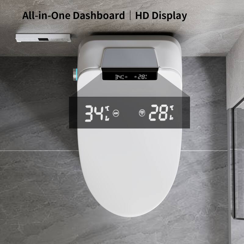 Smart Toilet Bidet Combo with Foot Sensor Open Cover/Seat, Self-Cleaning Nozzle,Knob Control, Soft Close, Auto Flush