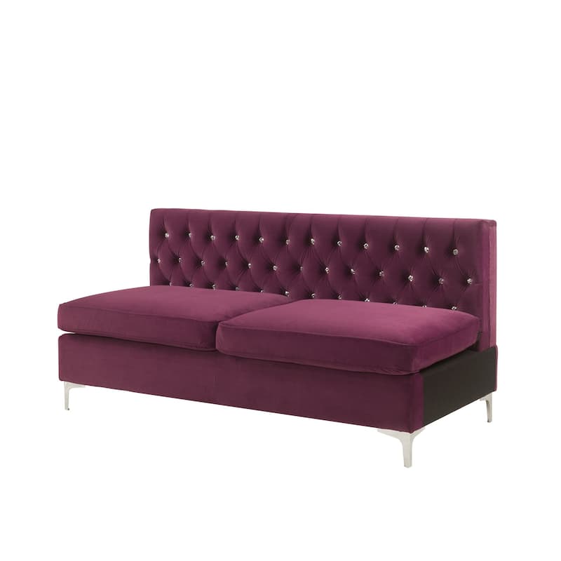 HomeRoots 69" Burgundy Velvet Modular Sofa With Silver Legs