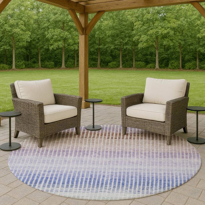 Machine Washable Indoor/ Outdoor Contemporary Stripes Chantille Rug - Green - 8' x 8'