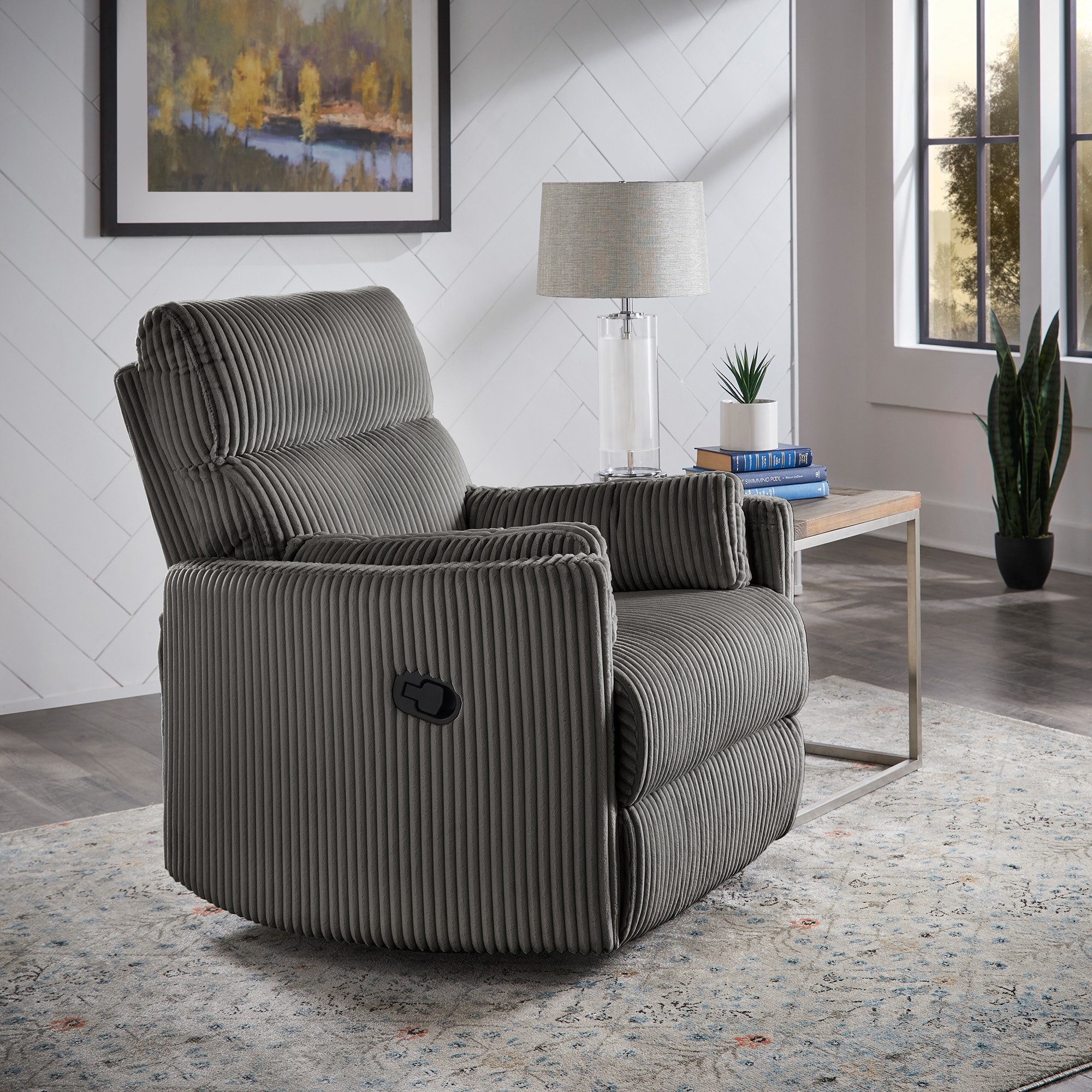 Montclair Plush Corduroy Fabric Manual Swivel Glider Recliner by