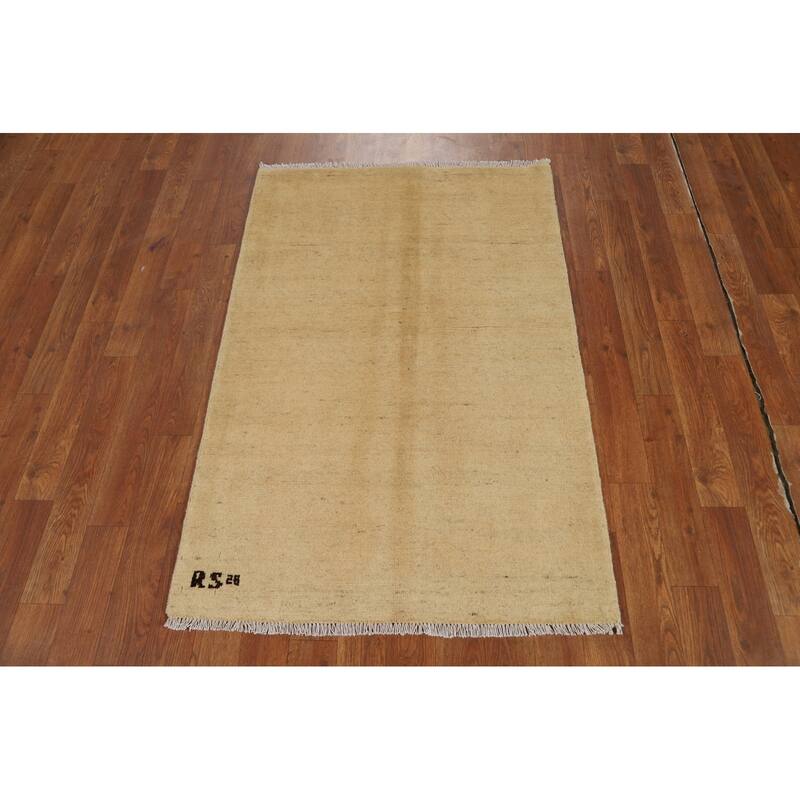 Modern Gabbeh Oriental Foyer Rug Beige Handmade Wool Carpet - 2'7"x 3'11"