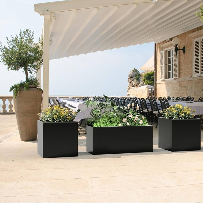 18x18x12 in Snap-Together Metal Raised Garden Bed Modern Black Square Planter with Open Bottom
