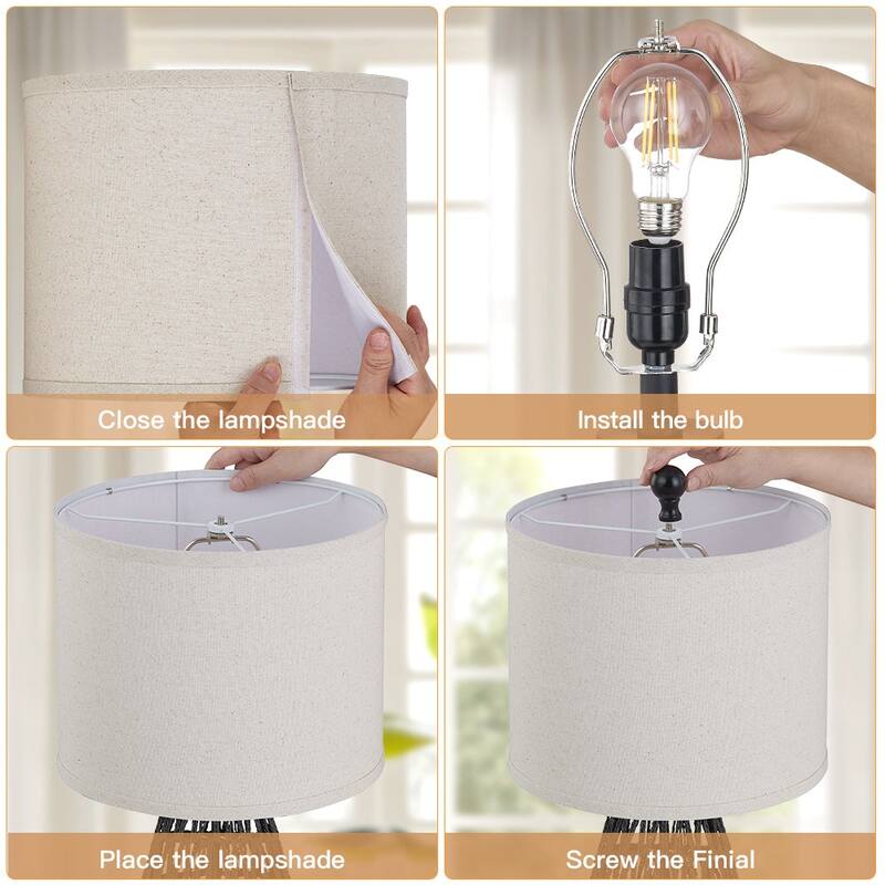 Cinkeda Table Lamp Black Rattan 3-Way Touch Dimmer USB Port(Set of 2) - 11'' x 11'' x 22.8'' (L x W x H)