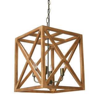 Rectangular Wood & Metal Pendant Light