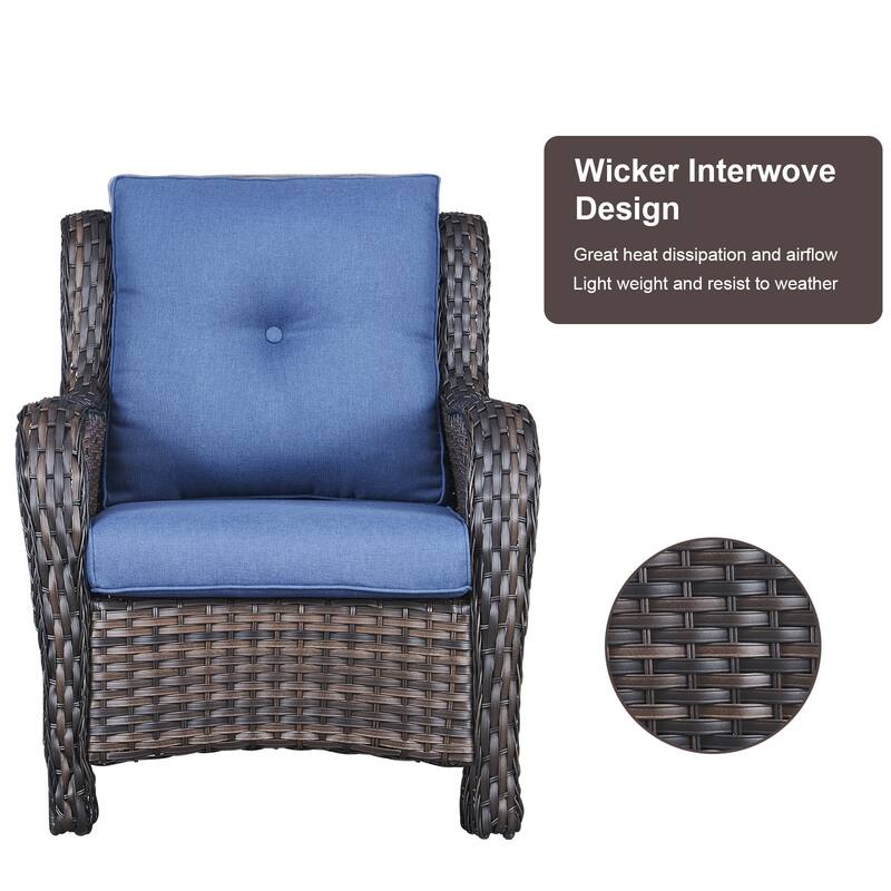 Outdoor Fire Pit Table with 2 Patio Chairs Brown-Blue - Brown